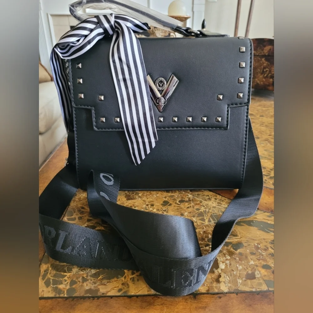 VALENTINO ORLANDI Black Studded Handbag with Striped Bow - Picture 3 of 12